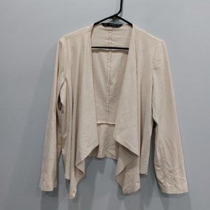 Zara Waterfall Open Front Faux Suede Blazer Jacket Coat Large Beige